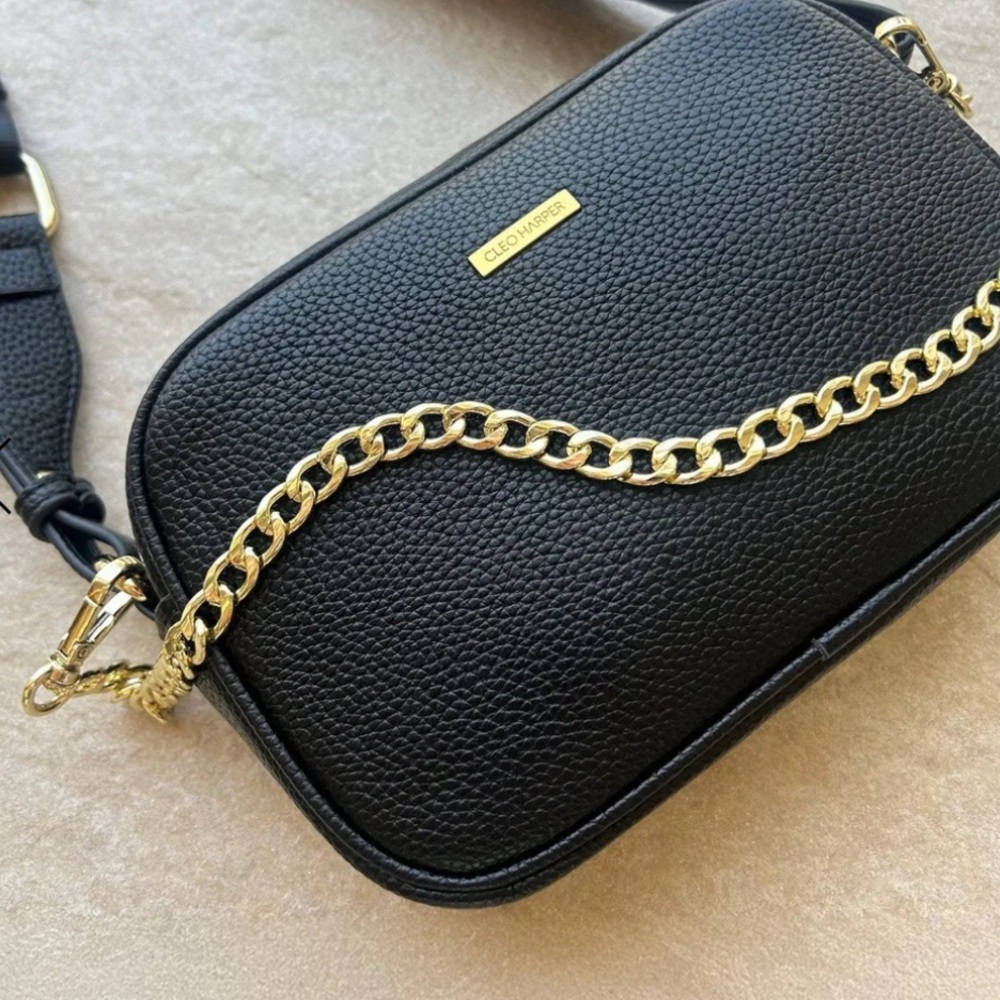 New - Cleo Harper Noir Crossbody Bag with Gold Chain